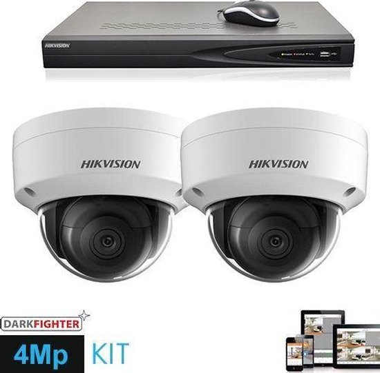 Hikvision IP 2x dome 4 megapixel camerabewaking set bevat 2 IP camera van HI