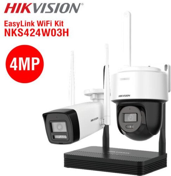 HIKVISION NKS424W03H Kit IP Wi-Fi 4MP H.265 1x Canon + 1x PT Dome Camera WiFi NVS Kit- 512 Go Micro SD van Merkloos