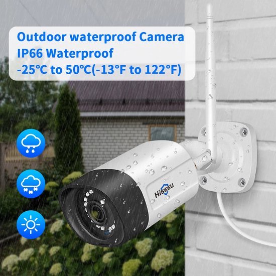 Hiseeu - WK-4HD203 - Beveiligingscamerasysteem - 10CH 5MP Camera - Openlucht - POE-camera - Bewakingscamera - AI-menselijke detectie - Beveiligingscamera - Beveiligingscamerasysteem - NTSC,PAL - Alexa - 4 stuks - Wit van Hiseeu