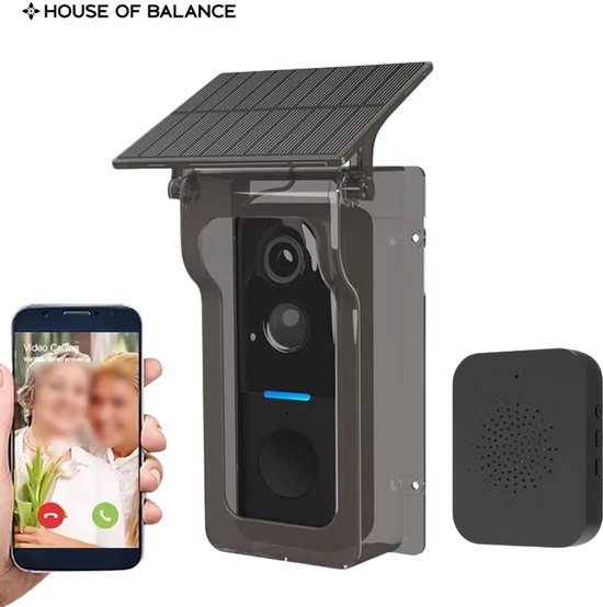HOB Smart Black Solar Set - Video deurbel met camera - Waterdicht - Video Deurbel Draadloos - Zonne-energie - Bewegingsdetectie van Merkloos