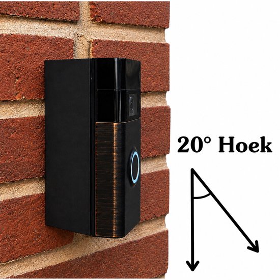 Hoekbeugel 20 Graden Geschikt voor Ring Video Deurbel Gen 2 - Verstelbare Hoek Mount voor Ring Doorbell Gen 2 - Schuin Montage Beugel - Verbeterde Kijkhoek - Weerbestendig & Stevig - Eenvoudige Installatie - Zwart