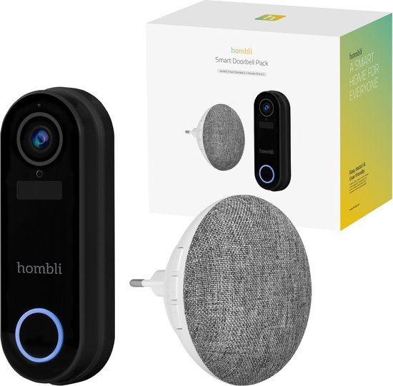 Hombli Slimme Deurbel 2 - 1080p Video Deurbel en Chime Promopakket, Tweewegsgesprek, Bewegingsdetectie, MicroSD en Cloudopslag - Zwart