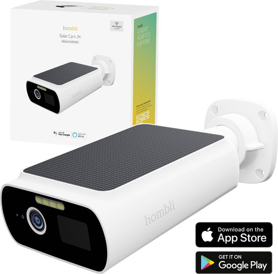 Hombli Solar camera - Beveiligingscamera - 2K - Floodlight camera - Outdoor camera - Bewakingscamera voor buiten - Batterij - Gekleurd nachtzicht - Bewegingsdetectie - Wit van Hombli