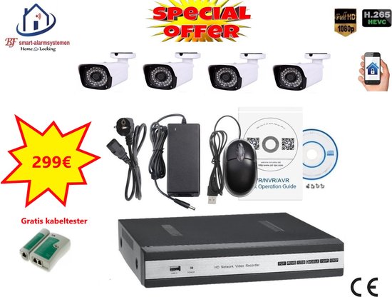 Home-Locking camerasysteem met NVR 5.0MP H265 POE met 4 bullet camera's 3.0MP CS-4-1531 van Home-Locking