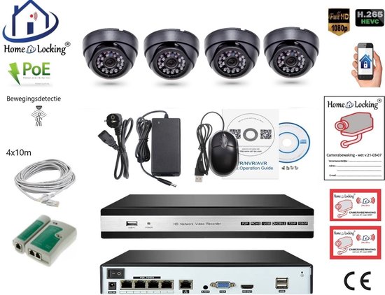 Home-Locking camerasysteem met NVR 5.0MP H265 POE met 4 camera's 5.0MP CS-4-1537 van Home-Locking