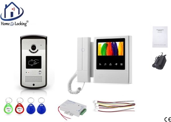 Home-Locking complete deur intercom/videofoon met 1 binnen paneel en electro box 12VDC voor aansluiting elektrisch slot.DT-2202-1E-1 van Merkloos