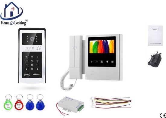 Home-Locking complete deur intercom/videofoon met 1 binnen paneel en elektro box 12VDC voor aansluiting elektrisch slot.DT-2205-1E-1 van Merkloos