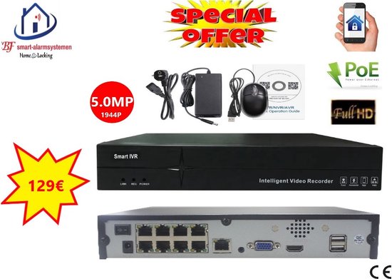Home-Locking NVR 8CH 1944P-H265 5.0MP 8 uitgangen POE CN-524 van Home-Locking
