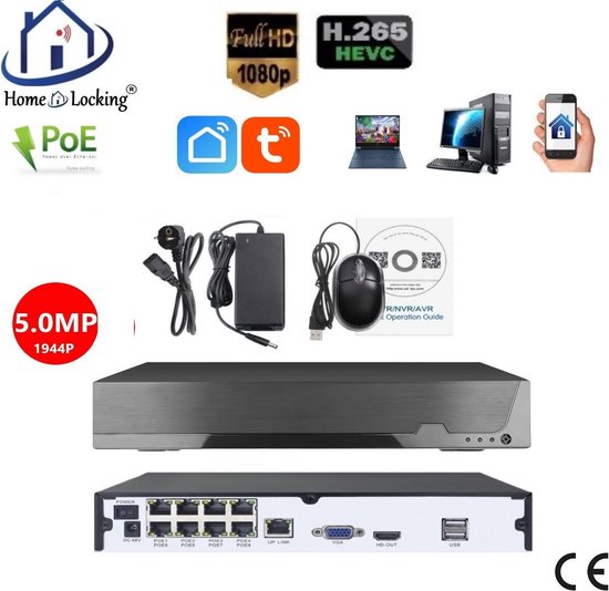 Home-Locking NVR 8CH 1944P-H265 5.0MP 8 uitgangen POE CN-526