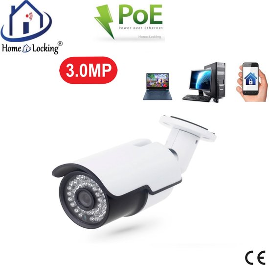 Home-Locking POE IP-camera bullet met bewegingsdetectie 3.0MP. C-1206 van Home-Locking