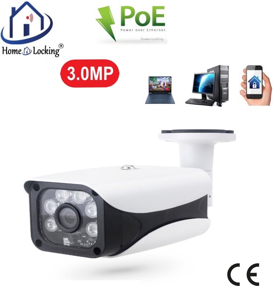 Home-Locking POE IP-camera bullet met bewegingsdetectie 3.0MP. C-1208 van Home-Locking