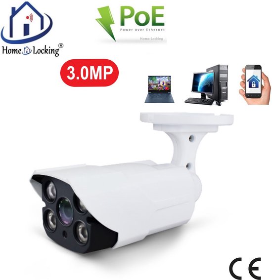 Home-Locking POE IP-camera bullet met bewegingsdetectie 3.0MP. C-1210 van Home-Locking