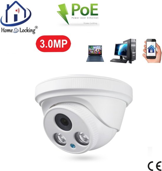 Home-Locking POE IP-camera bullet met bewegingsdetectie 3.0MP. C-1223