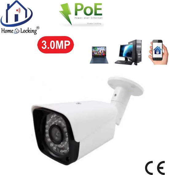 Home-Locking POE IP-camera bullet met bewegingsdetectie 3.0MP. C-1261 van Home-Locking