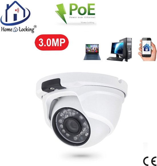 Home-Locking POE IP-camera dome met bewegingsdetectie 3.0MP. C-1219 van Merkloos
