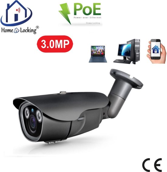 Home-Locking POE IP-camera dome met bewegingsdetectie 3.0MP (zwart). C-501