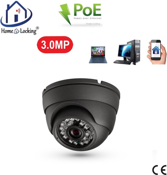 Home-Locking POE IP-camera dome met bewegingsdetectie 3.0MP (zwart). C-503 van Home-Locking