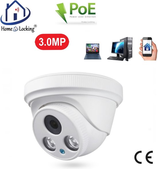 Home-Locking POE IP-camera dome (metaal) met bewegingsdetectie 3.0MP.C-1256 van Home-Locking