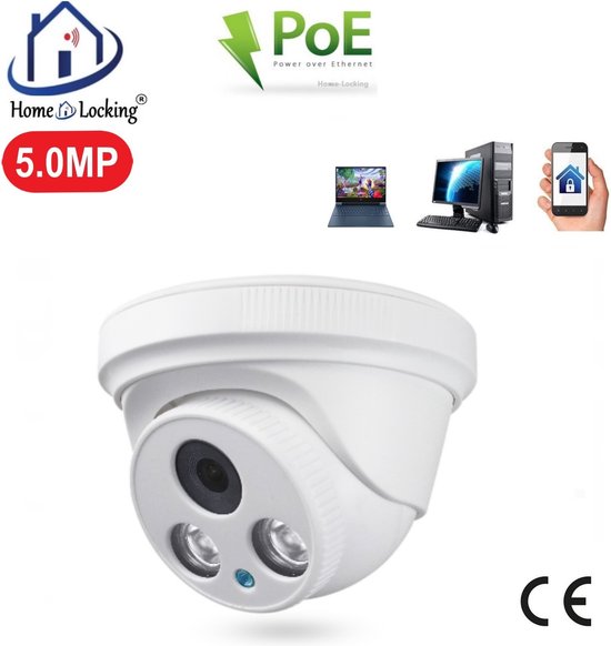 Home-Locking POE IP-camera dome (metaal) met bewegingsdetectie 5.0MP.C-1257 van Home-Locking
