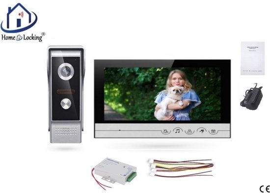 Home-Locking videofoon met 1 binnen 9" paneel en elektro box 12VDC voor aansluiting elektrisch slot.DT-2218-1E-1 van Home-Locking