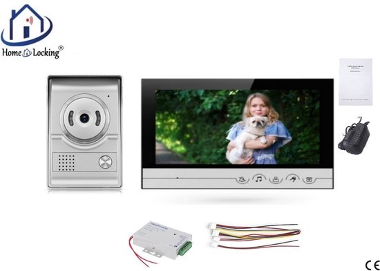 Home-Locking videofoon met 1 binnen 9" paneel en elektro box 12VDC voor aansluiting elektrisch slot.DT-2221-1E-1 van Home-Locking