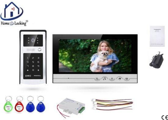 Home-Locking videofoon met 1 binnen 9" paneel en elektro box 12VDC voor aansluiting elektrisch slot.DT-2223-1E-1 van Home-Locking