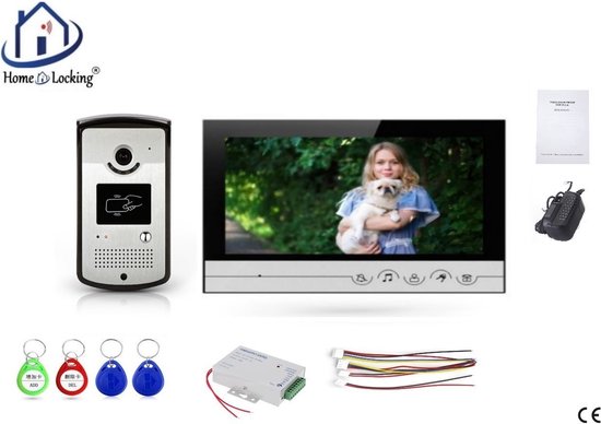 Home-Locking videofoon met 1 binnen 9" paneel en elektro box 12VDC voor aansluiting elektrisch slot.DT-2225-1E-1 van Home-Locking