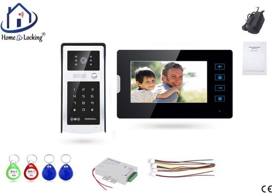 Home-Locking videofoon met 1 binnen paneel en elekro box 12VDC voor aansluiting elektrisch slot.DT-2203-1E-1 van Home-Locking