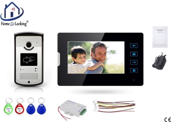 Home-Locking videofoon met 1 binnen paneel en elektro box 12VDC voor aansluiting elektrisch slot.DT-2200-1E-1 van Home-Locking