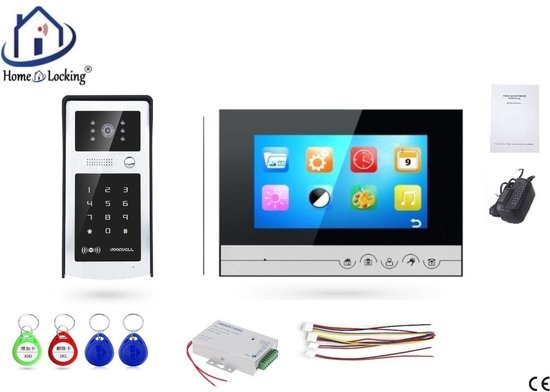 Home-Locking videofoon met 1 binnen paneel en elektro box 12VDC voor aansluiting elektrisch slot.DT-2204-1E-1 van Home-Locking
