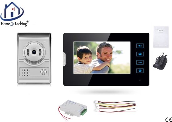 Home-Locking videofoon met 1 binnen paneel en elektro box 12VDC voor aansluiting elektrisch slot.DT-2206-1E-1 van Home-Locking