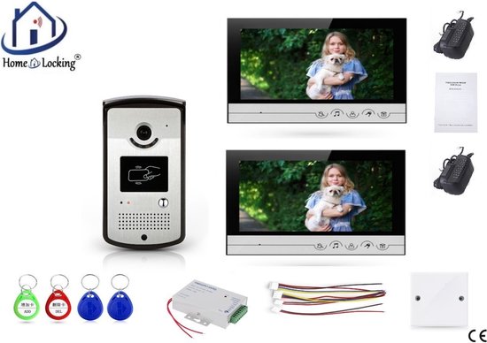 Home-Locking videofoon met 2 binnen 9" panelen en elektro box 12VDC voor aansluiting elektrisch slot.DT-2225-1E-2 van Home-Locking