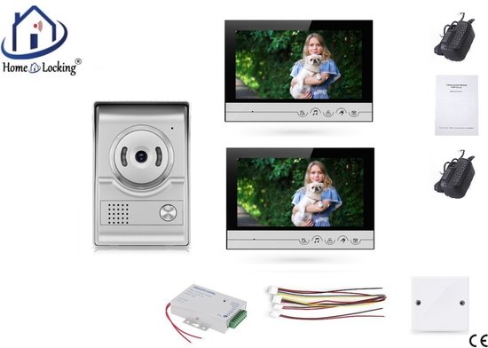Home-Locking videofoon met 2 binnen panelen en elektro box 12VDC voor aansluiting elektrisch slot.DBF-DT-2207-1E-2 van Home-Locking