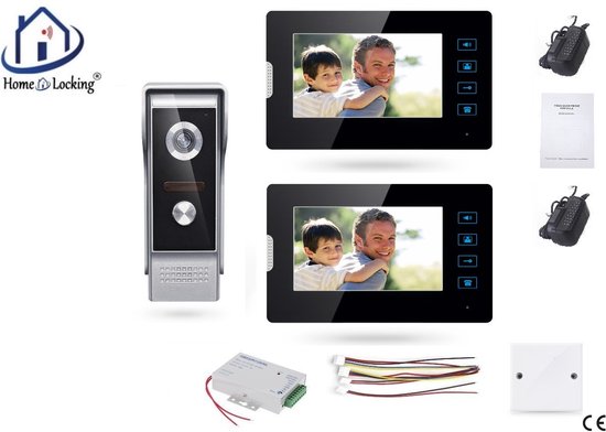 Home-Locking videofoon met 2 binnen panelen en elektro box 12VDC voor aansluiting elektrisch slot.DBF-DT-2210-1E-2 van Home-Locking