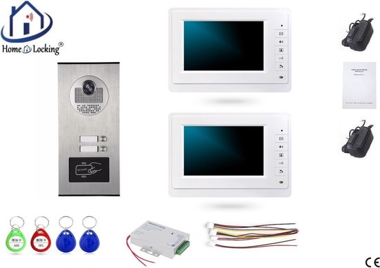 Home-Locking videofoon met 2 binnen panelen en elektro box 12VDC voor aansluiting elektrisch slot.DT-1475-1E-2 van Home-Locking