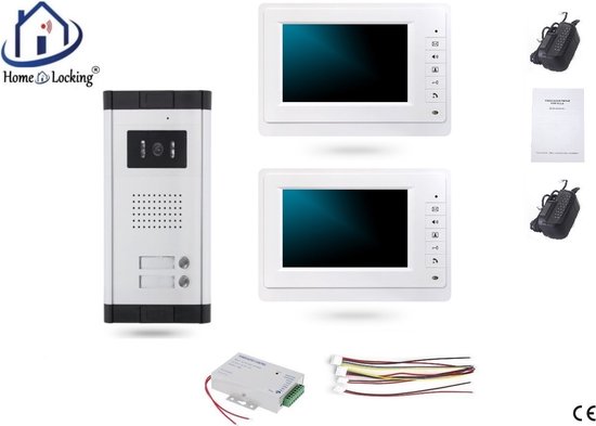 Home-Locking videofoon met 2 binnen panelen en elektro box 12VDC voor aansluiting elektrisch slot.DT-1476-1E-2 van Home-Locking