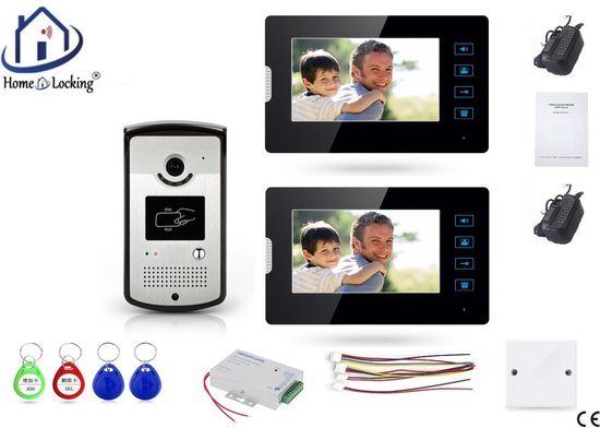 Home-Locking videofoon met 2 binnen panelen en elektro box 12VDC voor aansluiting elektrisch slot.DT-2200-1E-2 van Home-Locking