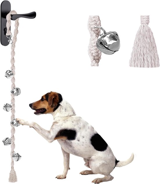 Hondenbellen om naar buiten te gaan, verstelbare hondendeurbel, deurbel voor honden, kwaliteit puppy trainingsbel, gedraaide stijl, beige