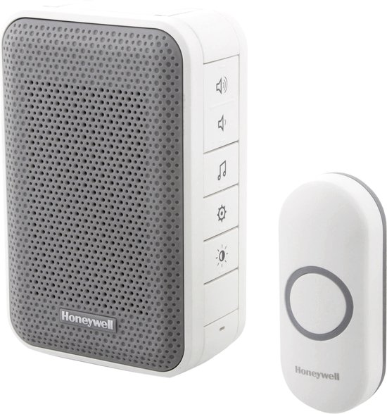 Honeywell DC313N Deurbel - Draadloze draagbare deurbel met volumeregeling en drukknop - Wit