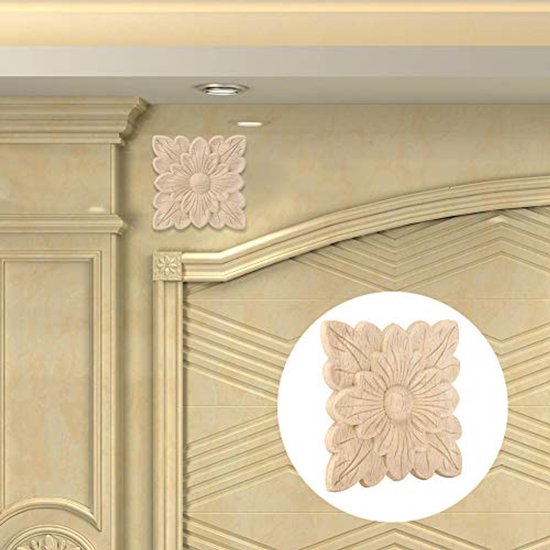 houten applicaties, 4 stuks mooie bloemenpatronen houtgesneden applicatie meubels decoratie tuindeur accessoires van Merkloos