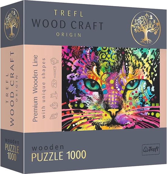 Houten Puzzel met Gekleurde Kat - 1000 Elementen - Onregelmatige Vormen - DIY Puzzel voor Volwassenen en Kinderen