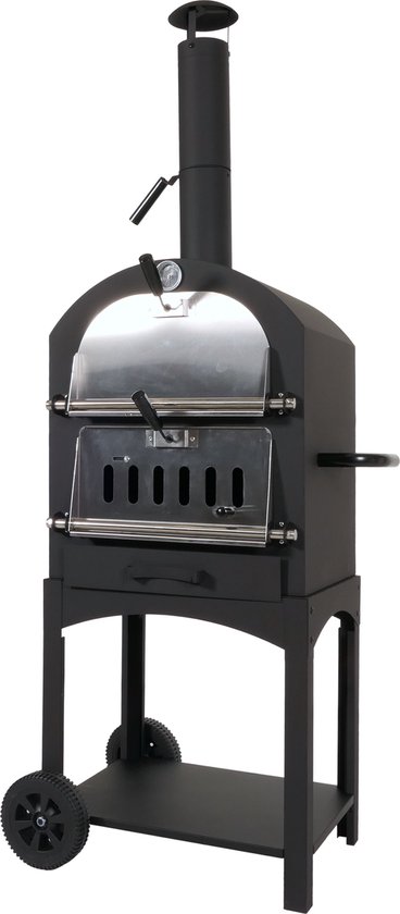 Houtskoolgrill MCW-N15, pizzaoven houtkachel, grillrooster houtskoolrooster pizzasteen, zwart hoge temperatuur gelakt staal van Mimiuo