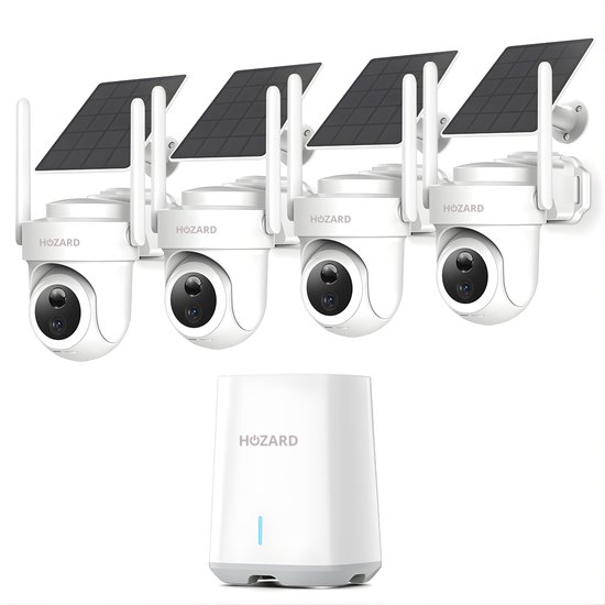 Hozard® 4K UHD 4x Beveiligingscamera buiten - Solar & P66 + HomeBase 64GB van Merkloos