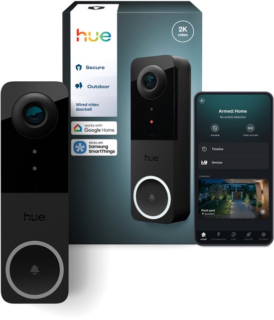 Hue Secure bedrade videodeurbel 2K-video en tweerichtingsaudio, Werkt met Philips Hue lampen, Dag- en nachtvisie, Vereist een 12-24 VAC - min 10 VA transformator (niet inbegrepen) van Philips Hue