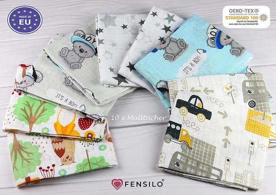 Hydrofiele Doeken - Hydrofiele Luiers - 70 x 80 cm - 10 pack - Groen- Blauw - Jonge - Standard 100 by Oeko-tex® - Fensilo van Hydrofiel