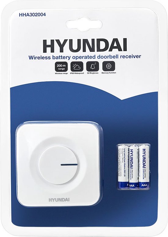 Hyundai Electronics - Moderne draadloze deurbel ontvanger - Op batterijen - wit