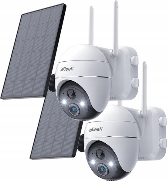 ieGeek 2K 360° Wifi-camera voor buiten, draadloos, met zonnepaneel, PTZ, batterij-aangedreven bewakingscamera met bewegingsdetectie, kleur-nachtzicht, akoestisch en helder alarm, 2 stuks van ieGeek
