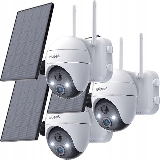ieGeek 2K 360° Wifi-camera voor buiten, draadloos, met zonnepaneel, PTZ, batterij-aangedreven bewakingscamera met bewegingsdetectie, kleur-nachtzicht, akoestisch en helder alarm, 3 stuks van ieGeek