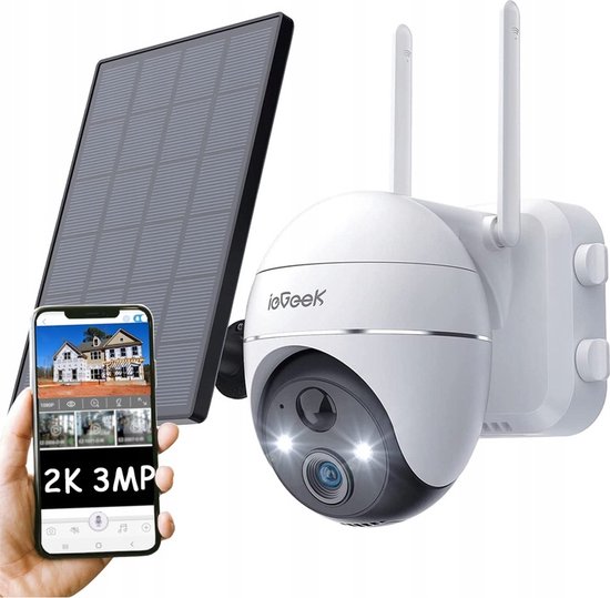 ieGeek 2K 360° Wifi-camera voor buiten, draadloos, met zonnepaneel, PTZ, batterij-aangedreven bewakingscamera met bewegingsdetectie, kleur-nachtzicht, akoestisch en helder alarm van ieGeek