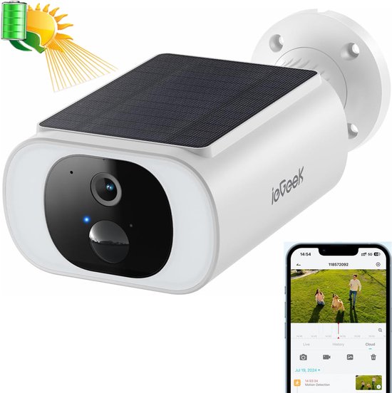 ieGeek 2K 3MP HD Buiten Bewakingscamera Batterij Wi-Fi - HD Draadloze Bewakingscamera met Zonnepaneel - PIR Bewegingsdetectie en Alarm - Kleuren Nachtzicht - 2-Weg Audio - Ondersteund door Alexa van ieGeek